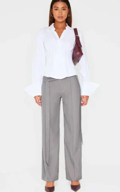 White Asymmetric Cinched Shirt