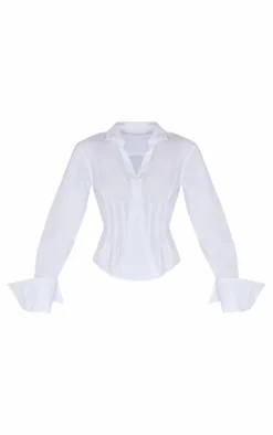 White Asymmetric Cinched Shirt