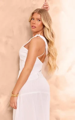 White Asymmetric Thin Strap Halter Neck Cami Top