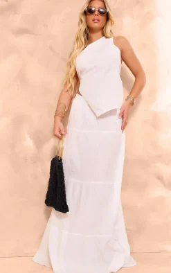 White Asymmetric Thin Strap Halter Neck Cami Top