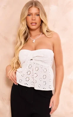 White Bandeau Broderie Crop Top