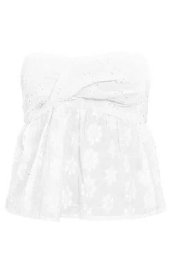 White Bandeau Broderie Crop Top