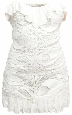 White Bandeau Floral Lace Bodycon Dress