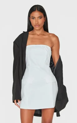 White Bandeau Pocket Detail Shift Dress