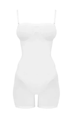 White Bandeau Removable Strap Shapewear Bodysuit