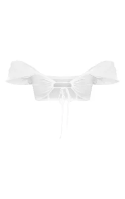 White Bandeau Tie Detail Crop Top