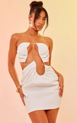White Bandeau Wire Detail Cut Out Bodycon Dress
