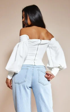 White Bardot Balloon Sleeve Corset Top