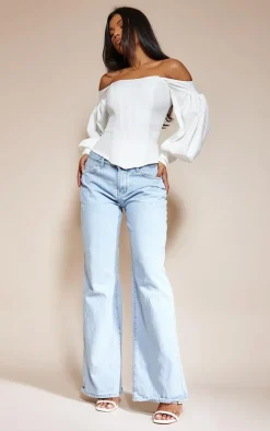 White Bardot Balloon Sleeve Corset Top