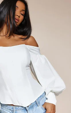 White Bardot Balloon Sleeve Corset Top