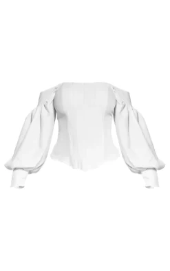 White Bardot Balloon Sleeve Corset Top