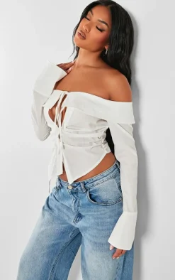 White Bardot Fitted Shirt Style Top