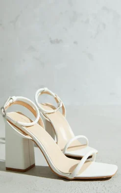 White Barely There Block Heeled Sandals