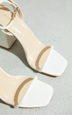 White Barely There Block Heeled Sandals