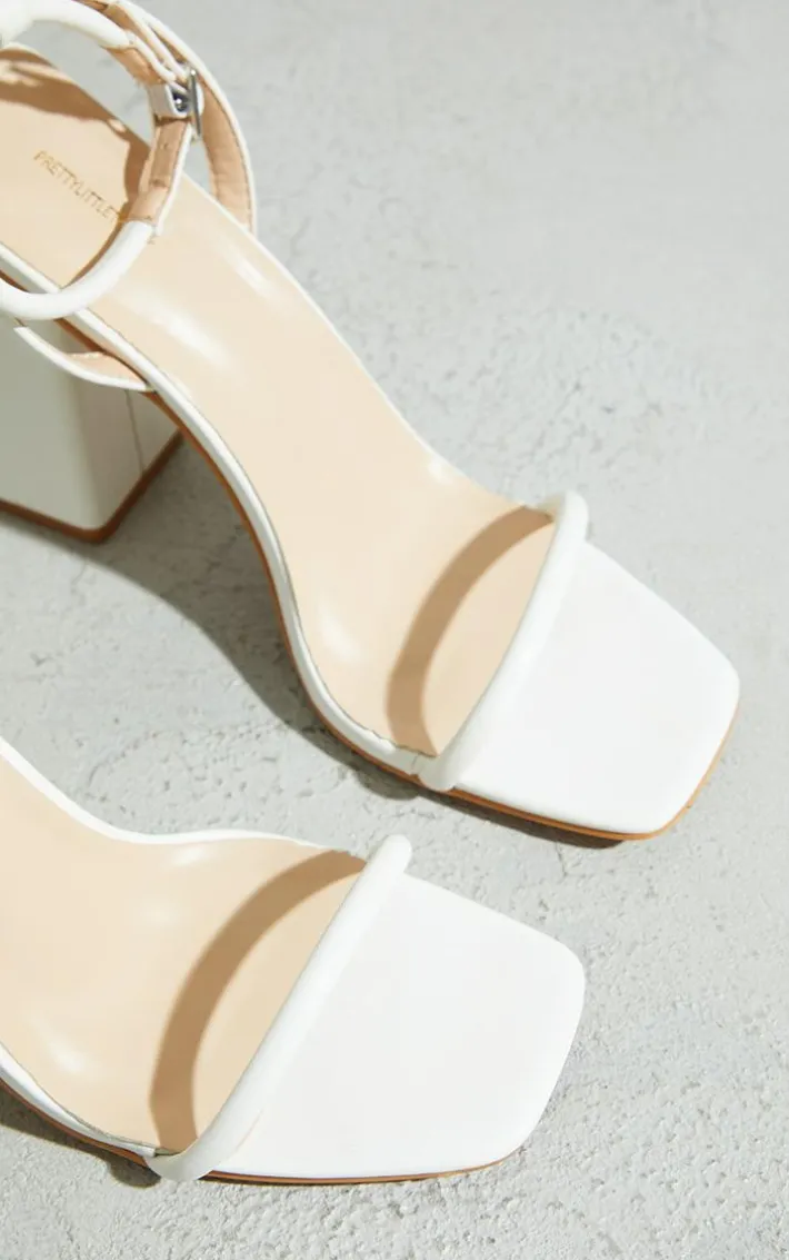 White Barely There Block Heeled Sandals