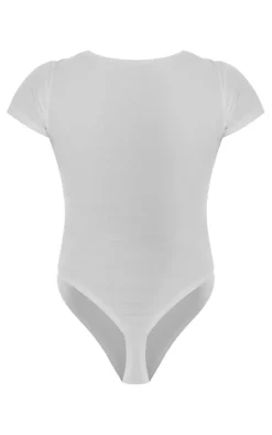 White Basic Cotton Blend Fitted Short Sleeve Bodysuit