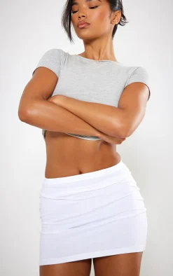 White Basic Cotton Blend Jersey Mini Skirt