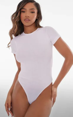 White Basic Rib Short Sleeve Bodysuit