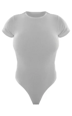 White Basic Rib Short Sleeve Bodysuit