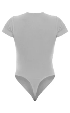 White Basic Rib Short Sleeve Bodysuit