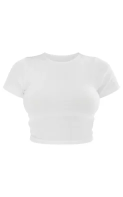 White Basic Ribbed Short Sleeve Crop Top