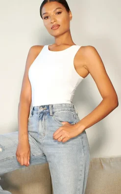 White Basic Slinky Racer Bodysuit