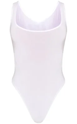 White Basic Slinky Scoop Neck Bodysuit