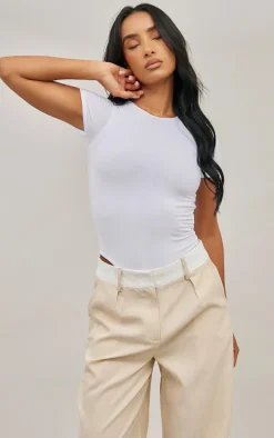 White Basic Slinky Short Sleeve Bodysuit