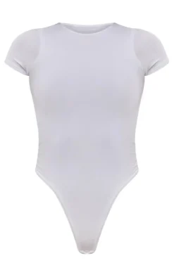 White Basic Slinky Short Sleeve Bodysuit