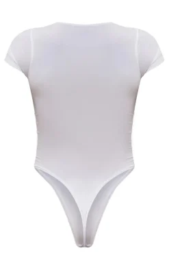 White Basic Slinky Short Sleeve Bodysuit