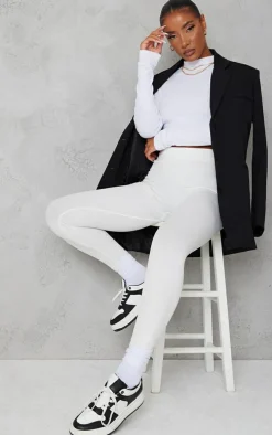 White Basic Soft Ribbed High Neck Long Sleeve Crop Top