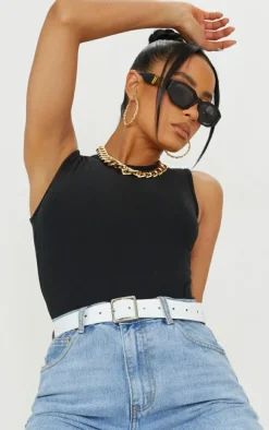 White Basic Square Buckle Belt