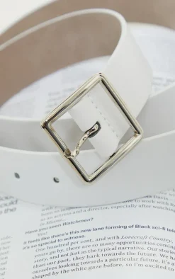 White Basic Square Buckle Belt