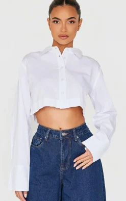 White Blackless Buckle Detail Cropped Shirt