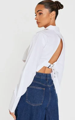 White Blackless Buckle Detail Cropped Shirt