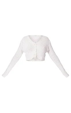 White Bobble Knit Crop Cardigan