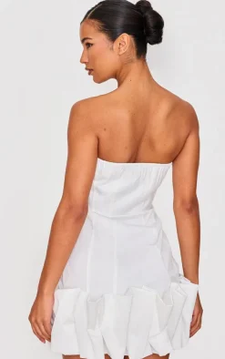 White Bow Puff Hem Bodycon Dress