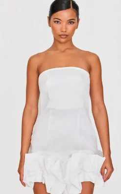 White Bow Puff Hem Bodycon Dress