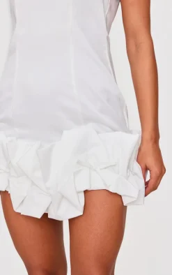 White Bow Puff Hem Bodycon Dress