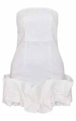White Bow Puff Hem Bodycon Dress