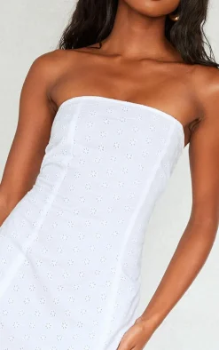 White Broderie Anglaise Bandeau Bodycon Dress