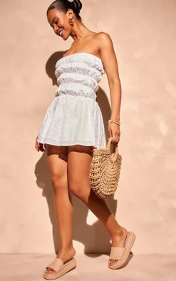 White Broderie Anglaise Ruched Shift Dress