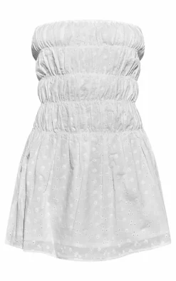 White Broderie Anglaise Ruched Shift Dress
