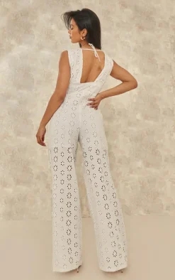 White Broderie Anglaise Tie Bust Sleeveless Jumpsuit