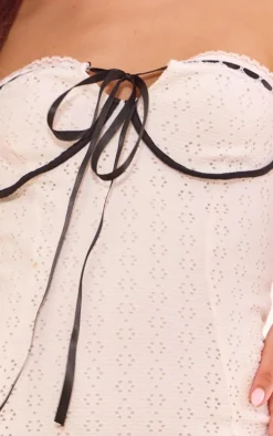 White Broderie Contrast Ribbon Bandeau Bodycon Dress