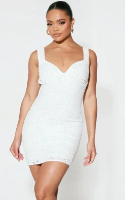 White Broderie Detail Bodycon Dress