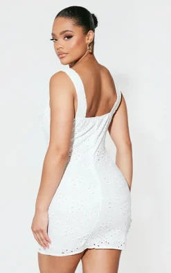 White Broderie Detail Bodycon Dress