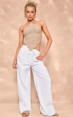 White Broderie Drawstring Waist Pants