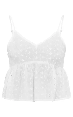 White Broderie Floaty Cropped Cami Top