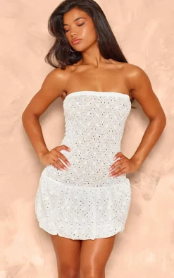 White Broderie Puffball Mini Dress